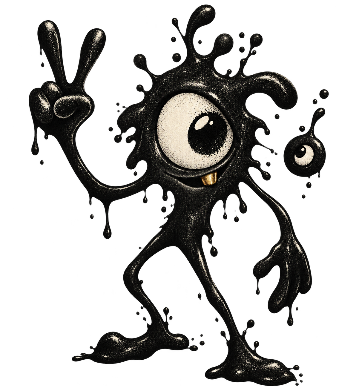 Oddink raising two fingers with Dot floating nearby
